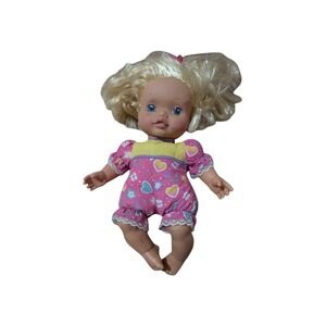 Vintage Kenner Baby Go Bye Bye Doll 1995 Blonde Hair Blue Eyes Pink Heart  12"